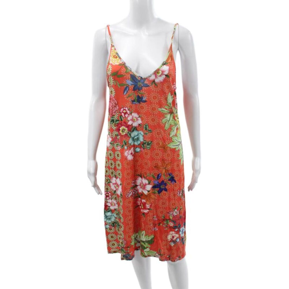 Johnny Was Womens Slip Dress Multicolor Floral V-Neck Sleeveless Cotton Size M